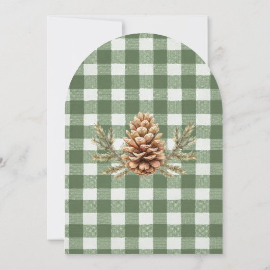 Christmas Pine Cones Branches Green Gingham Arch Einladung (Rückseite)