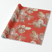 Christmas Pine Cones Gold Glitzer Red Geschenkpapier (Ungerollt)