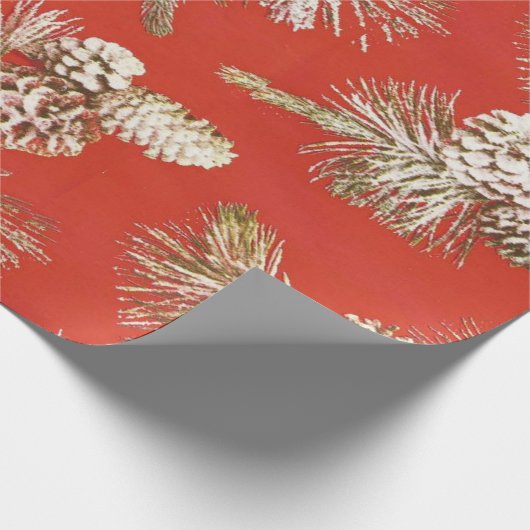 Christmas Pine Cones Gold Glitzer Red Geschenkpapier (Ecke)