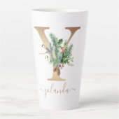 Christmas Pine Red Berries Monogram Y Name Milchtasse (Vorderseite)