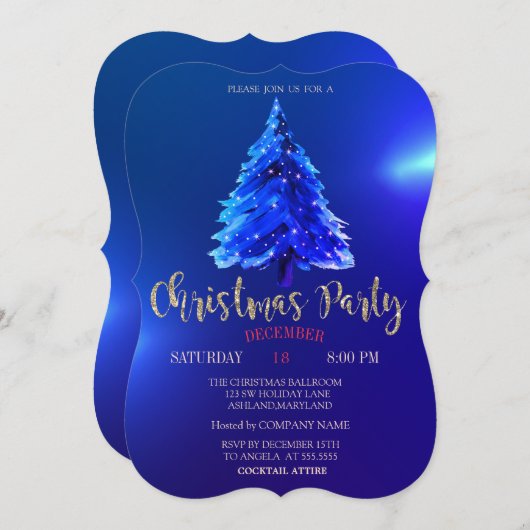 Christmas Pine Tree, Blue Christmas Company Party Einladung (Vorne/Hinten)