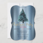 Christmas Pine Tree, Blue Metallic Company Party Einladung (Vorderseite)