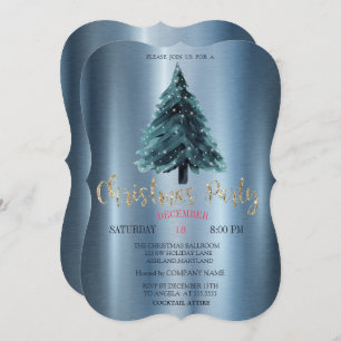Christmas Pine Tree, Blue Metallic Company Party Einladung