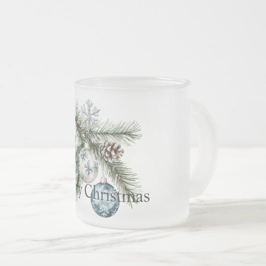 Christmas Pine Tree Branches Blue White Ornaments Mattglastasse (VorderseiteRechts)