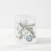 Christmas Pine Tree Branches Blue White Ornaments Mattglastasse (Mittel)