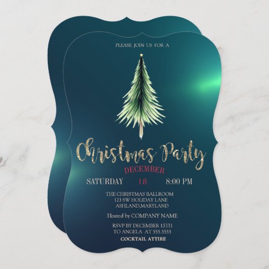 Christmas Pine Tree,Chic Green Christmas Company Einladung (Vorne/Hinten)