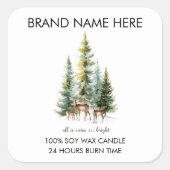 Christmas Pine Trees & Deers Candle Labels Quadratischer Aufkleber (Vorderseite)