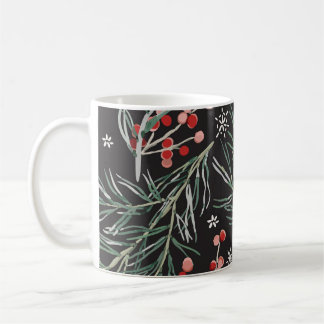 Christmas Pine Twigs Black Background Kaffeetasse