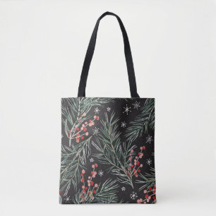 Christmas Pine Twigs Black Background Tasche