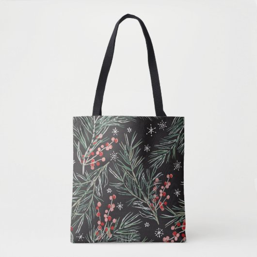 Christmas Pine Twigs Black Background Tasche (Vorderseite)