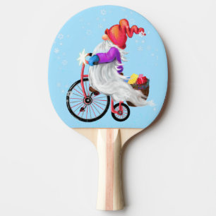Christmas Ping Pong Paddle Gift Gnome with Bike Tischtennis Schläger