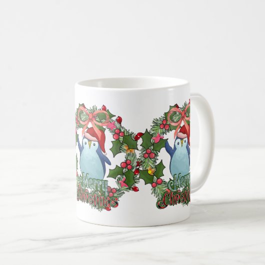 CHRISTMAS PINGUIN MIT SCHLAG KAFFEETASSE (VorderseiteRechts)