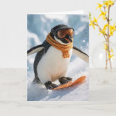 Christmas-Pinguin-Snowboarden bergab Karte (Gelbe Blume)