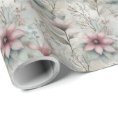 Christmas Pink and Silver Poinsettia Floral Geschenkpapier (Rolleneckpunkt)