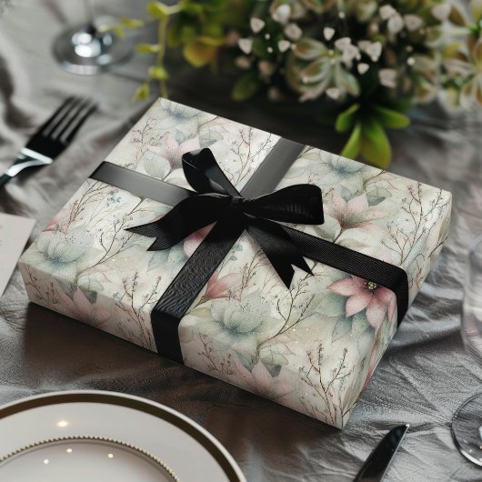 Christmas Pink and Silver Poinsettia Floral  Geschenkpapier Set