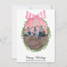 Christmas Pink Bow Coquette Wreath Foto Feiertagskarte