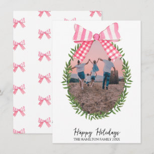 Christmas Pink Bow Coquette Wreath Foto Feiertagskarte