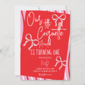 Christmas Pink Bows Birthday Stripes Einladung (Vorderseite)