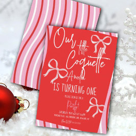 Christmas Pink Bows Birthday Stripes Einladung