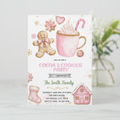 Christmas pink Cookies and Cocoa invitation Einladung (Stehend Vorderseite)