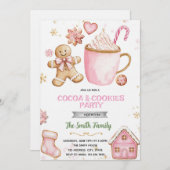 Christmas pink Cookies and Cocoa invitation Einladung (Vorne/Hinten)