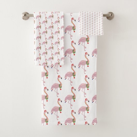 Christmas Pink Flamingo Badhandtuch Set (Insitu)