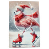 Christmas Pink Flamingo Ice Skaten Mittlere Geschenktüte (Vorderseite)