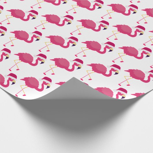 Christmas Pink Flamingo mit Weihnachtsmannmütze Geschenkpapier (Ecke)