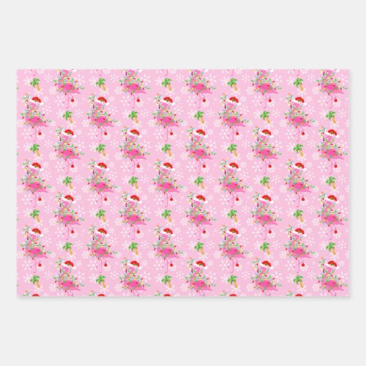 Christmas Pink Flamingo Muster Geschenkpapier Set (Vorderseite 3)