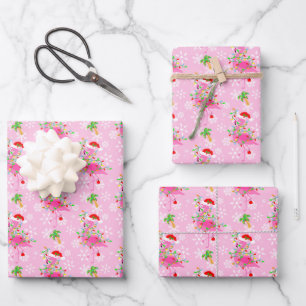 Christmas Pink Flamingo Muster Geschenkpapier Set
