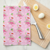 Christmas Pink Flamingo Muster Geschirrtuch (Viertel Falte)