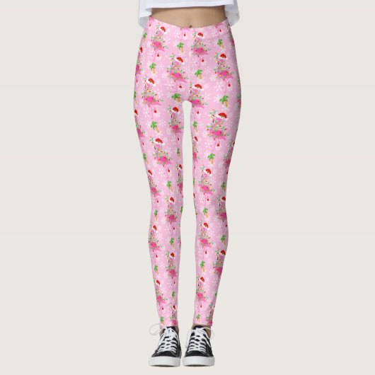 Christmas Pink Flamingo Muster Leggings (Vorderseite)