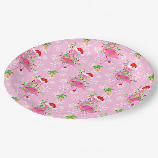 Christmas Pink Flamingo Muster Pappteller (Schrägansicht)