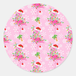 Christmas Pink Flamingo Muster Runder Aufkleber