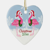 Christmas Pink Flamingo Wearing Santa Hats Keramikornament (Rechts)