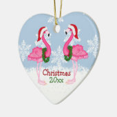 Christmas Pink Flamingo Wearing Santa Hats Keramikornament (Links)