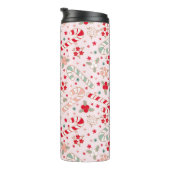 Christmas Pink Floral Holly Candy Cane Custom Thermosbecher (Nach rechts gedreht)