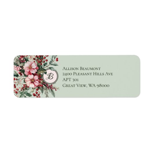 Christmas Pink Floral Spray Elegant Monogrammed (Vorne)