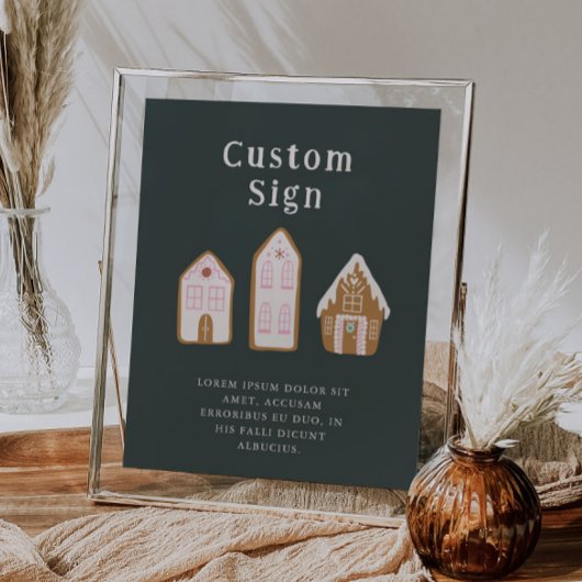 Christmas Pink Gingerbread House Custom Sign Poster
