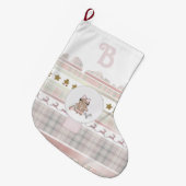 Christmas Pink Gingerbread Initialer Strumpf Großer Weihnachtsstrumpf (Vorderansicht (hängend))