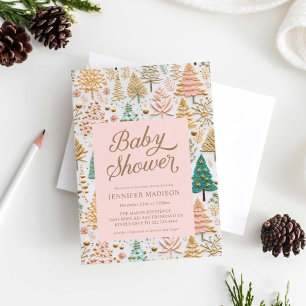 Christmas Pink Girl Baby Dusche Einladung