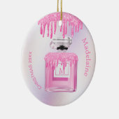 Christmas Pink Glitzer Parfüm Monogram Keramik Ornament (Rechts)
