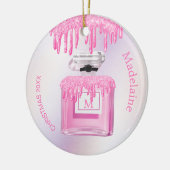 Christmas Pink Glitzer Parfüm Monogram Keramik Ornament (Links)