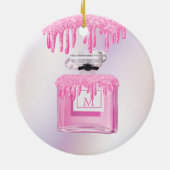 Christmas Pink Glitzer Parfüm Monogram Keramik Ornament (Hinten)