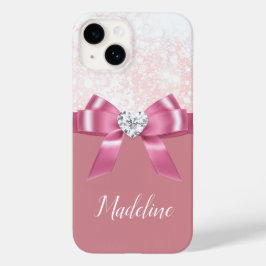 Christmas Pink Glitzer Snowflake Ribbon Diamond Case-Mate iPhone 14 Hülle