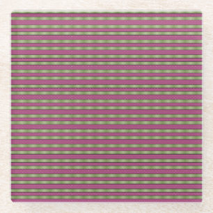 CHRISTMAS PINK & GREEN RIBBON LOOK STRIPES GLASUNTERSETZER