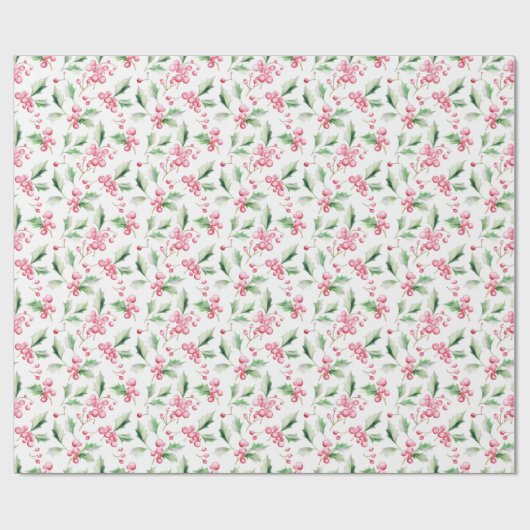 Christmas Pink Holly Berries Geschenkpapier (Flach)