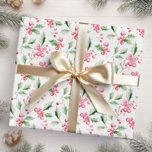 Christmas Pink Holly Berries Geschenkpapier