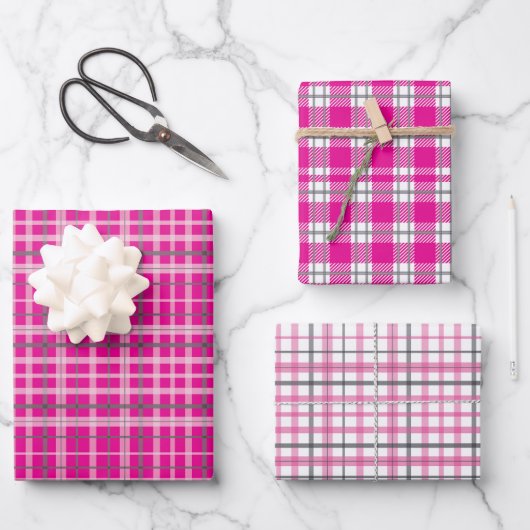 Christmas Pink Kariert Tartan Geschenkpapier Set (Vorderseite)