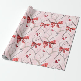 Christmas Pink Ribbons Holly Pattern Geschenkpapier